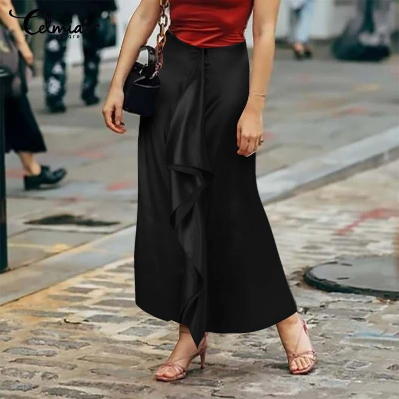 Falda de satén Vintage para mujer, faldas largas de estilo Celmia, faldas asimétricas Lisa elegante para fiesta u oficina|Faldas| AliExpress