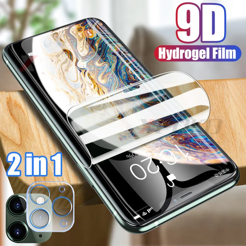 2 в 1 защита экрана объектива камеры для iPhone 11 Pro Max XS X Гидрогелевая пленка для iPhone 7 8 6 6s Plus X XS Max XR пленка не стекло