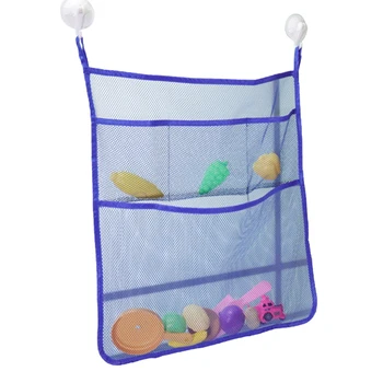 

Bathroom Toys Storage Bag Powerful Suction Cup Wall Mounted Drain Mesh Four Grid Design Sundries Toy Organizer