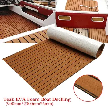 

900x2300x6mm Self-Adhesive EVA Foam Teak Brown With Black Line Faux Teak Boat Decking Sheet