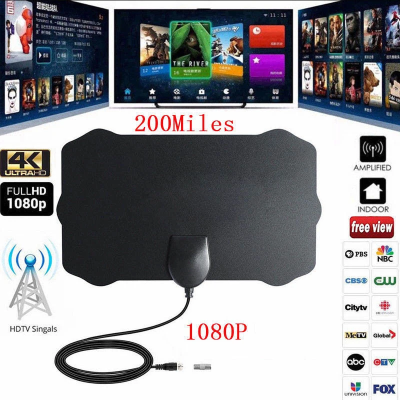 

1080P 200 Miles 4K Digital TV Antenna Amplified Digital HDTV Antenna Indoor Amplifier Signal Booster Satellite Signal Receiver