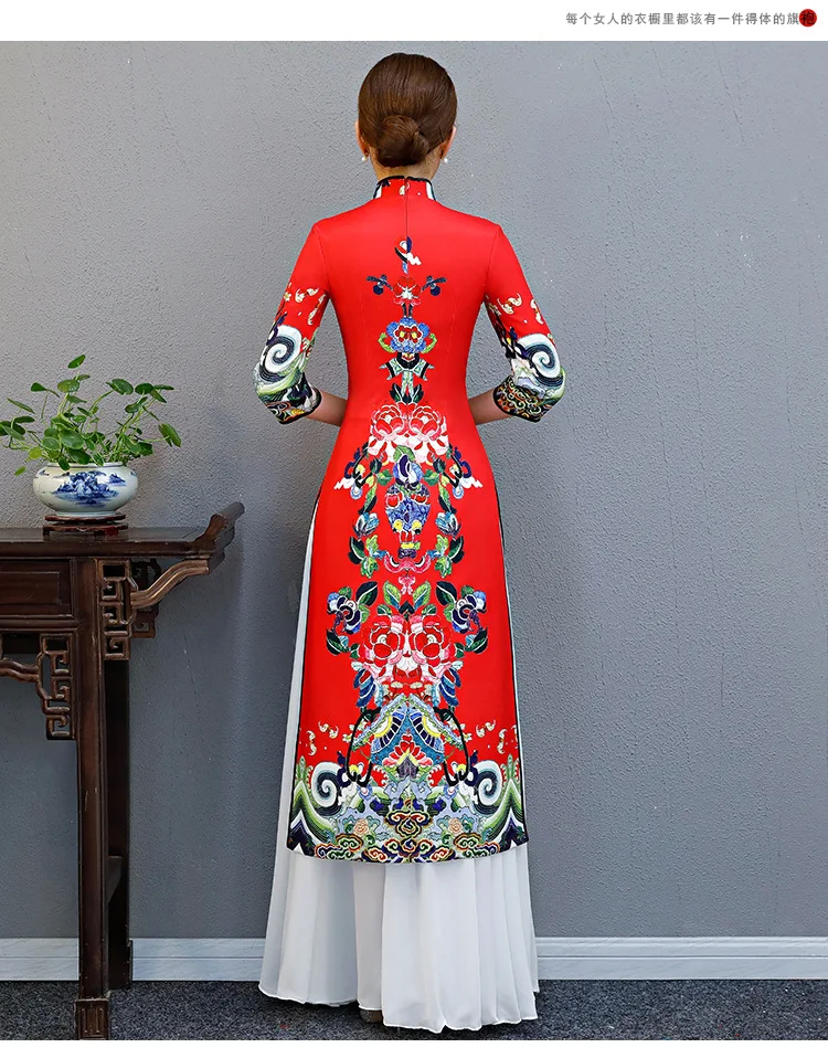 Аозай Вьетнам Новое поступление 2019 qipao платье для женщин традиционная одежда аозай платья женские длинные восточные красные печатные