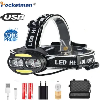 

Super Headlight Bright Lumen headlamp 4*XM-L T6 +2*COB+2*Red LED Head Lamp Flashlight Torch Lanterna with batteries charger