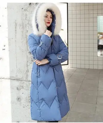 blue Классическое пальто женская зимняя куртка с меховым воротником вниз хлопок одежда пальто больших размеров женские плотные новые хлопковые пальто - Цвет: blue