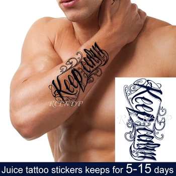 

Waterproof Temporary Juice Ink Tattoo Sticker English Sentence " Keep Clam" Fruit Gel Long Lasting Fake Tatto for Men Women