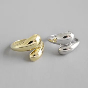 

1pc Authentic S925 Sterling Silver Geometric Glossy Smooth Face Drop Tears Waterdrop Shape Ring Adjust TLJ532