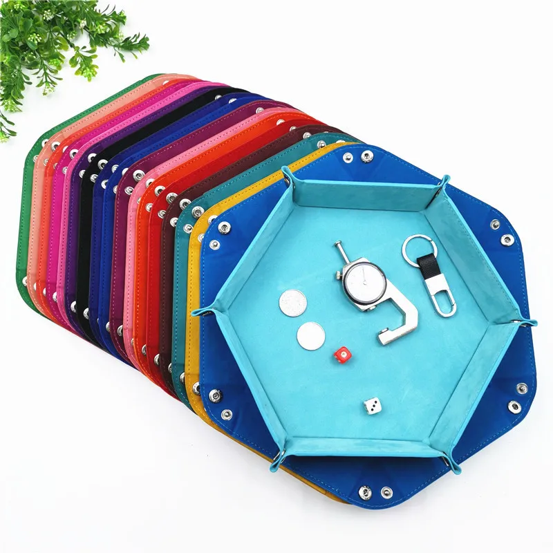 

Foldable Storage Trays Dice Trays Hexagon PU Leather Velvet Cloth Trays Table Games Desktop Storage Box Tray Home Decorative