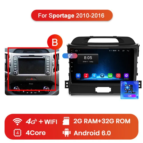 (2-32GB) B Junsun V1 pro 4G+ 64G CarPlay Android 9,0 DSP для KIA Sportage 3 4 2010- автомобильный Радио мультимедийный видео плеер Navi gps 2 din dvd - Цвет: (2-32GB) B
