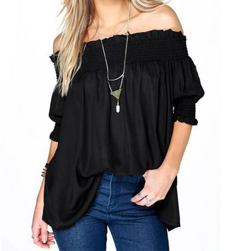 

Women Off Shoulder Shirts Women Summer Spring Solid Lantern Sleeve Shirts Lady Sexy Slash Neck Tops Beach Blouse Streetwear Top