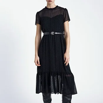 

2020 za women's fashion FLOCKED DOTTED MESH DRESS Short sleeve dress with a round neckline.