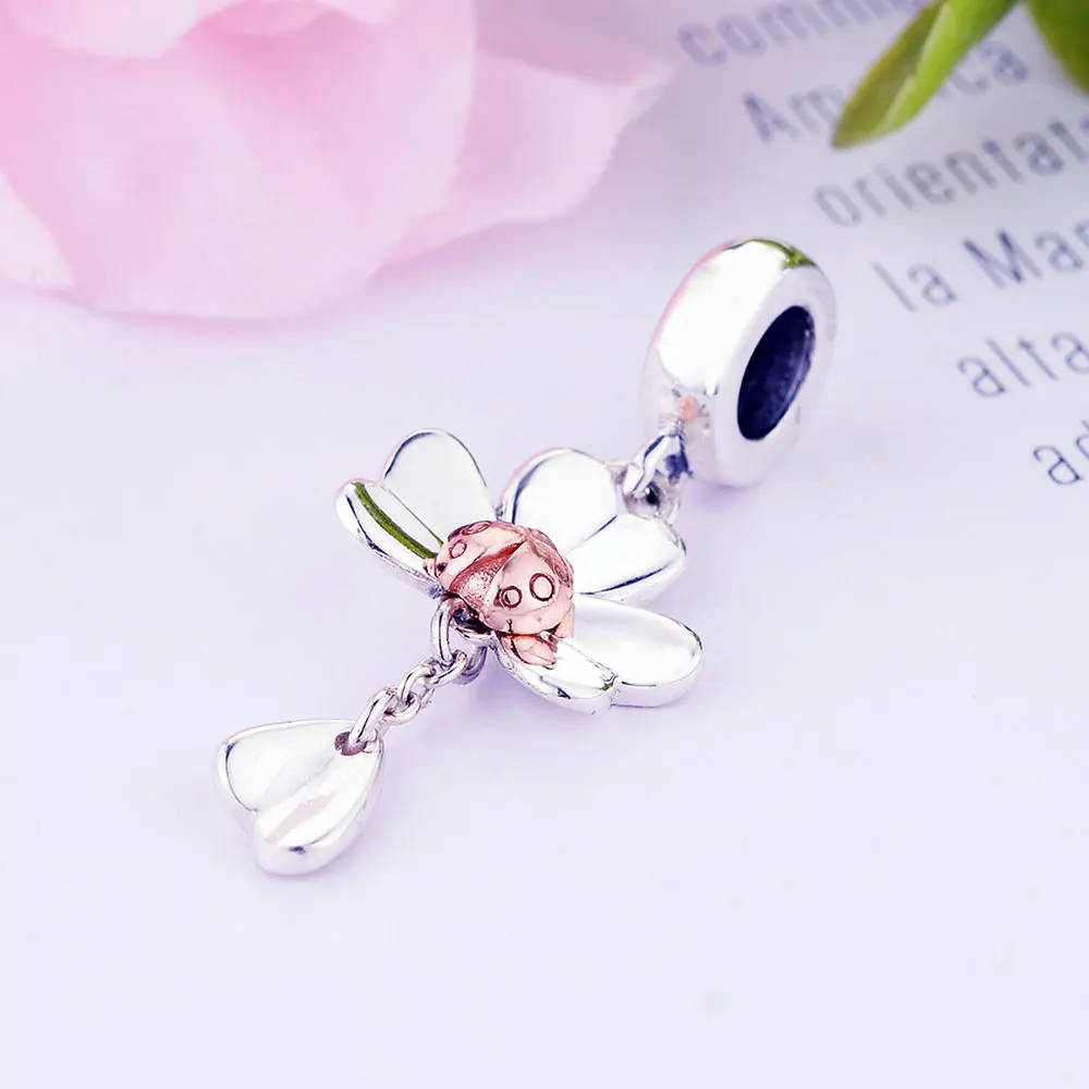 

Rose Gold Ladybug Four-leaf Clover Bead Pendant Fit Original Pandora Charm Bracelet Necklace 925 Sterling Silver Making Berloque