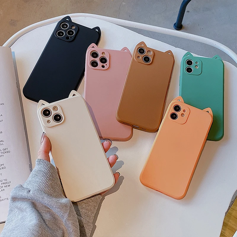 Подходит для Apple 11Pro Φ case 12mini пылезащитные кошачьи ушки однотонные iPhone средние