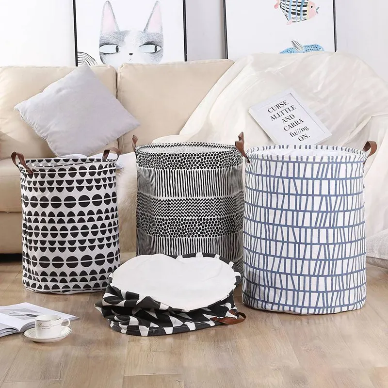 1PC Folding Laundry Basket Cartoon Storage Barrel Standing Toys Laundry Organizer Clothing Storage Bucket Holder Pouch Household