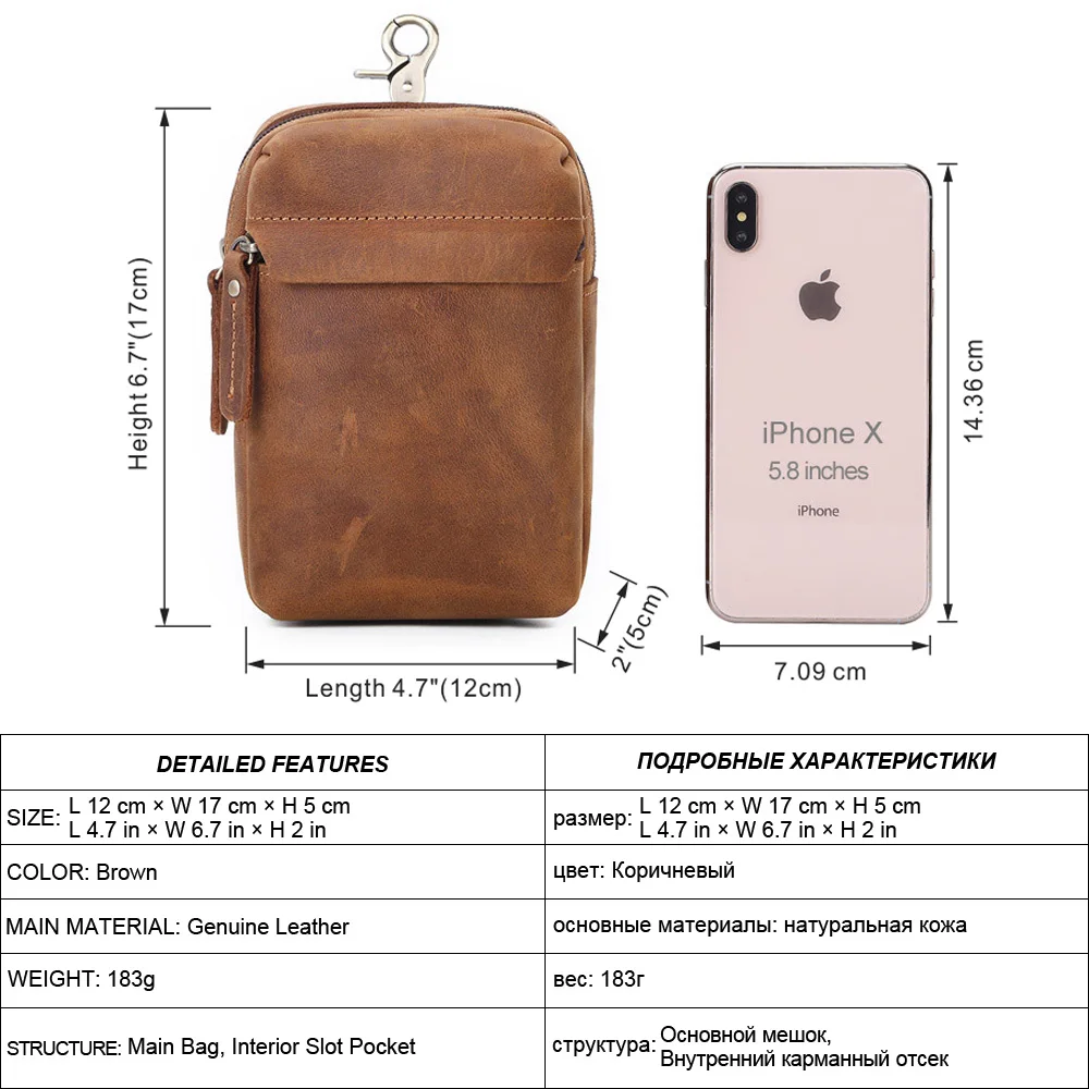MISFITS crazy horse leather waist packs men vintage small fanny pack with Cigarette case belt phone bag Male hook loops bum bag
