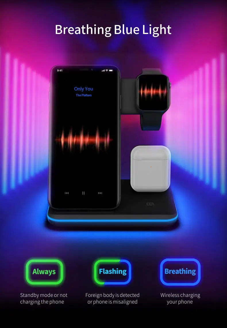 Qi Быстрое беспроводное зарядное устройство док-станция для Apple Watch Series 5 4 3 2 1/Airpods для iPhone 11Pro/11/XS/XR и телефонов