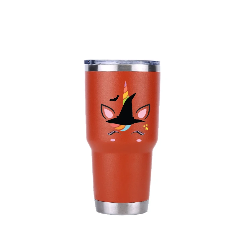 30 oz orange Хэллоуин Единорог 30 унций тумблер путешествия автомобиль пивная кружка бутылка для воды Изолированная вакуумная фляжка из нержавеющей стали Термос кофейные кружки - Цвет: 30 oz orange
