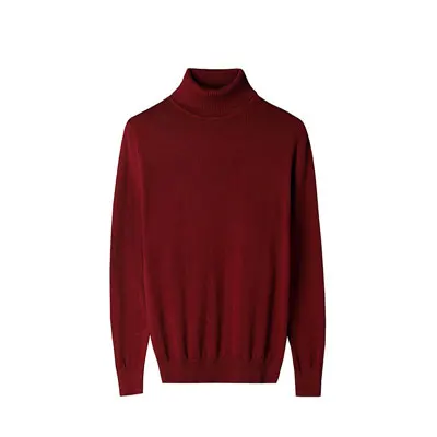 Wine red Woodvoice мужской свитер с воротником-хомутом на каждый день, мужские пуловеры, Осенний Модный стильный свитер, однотонный облегающий вязаный свитер с длинным рукавом - Цвет: Wine red