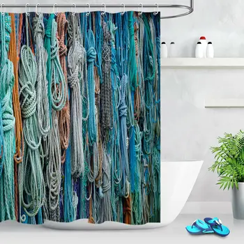 

Custom Waterproof Fabric Colorful Nylon Rope Shower Curtain Set