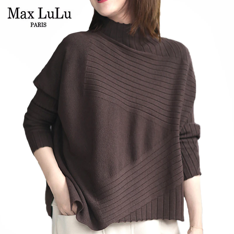 Пуловер женский Зимний вязаный Max LuLu с высоким воротником свободный винтажный