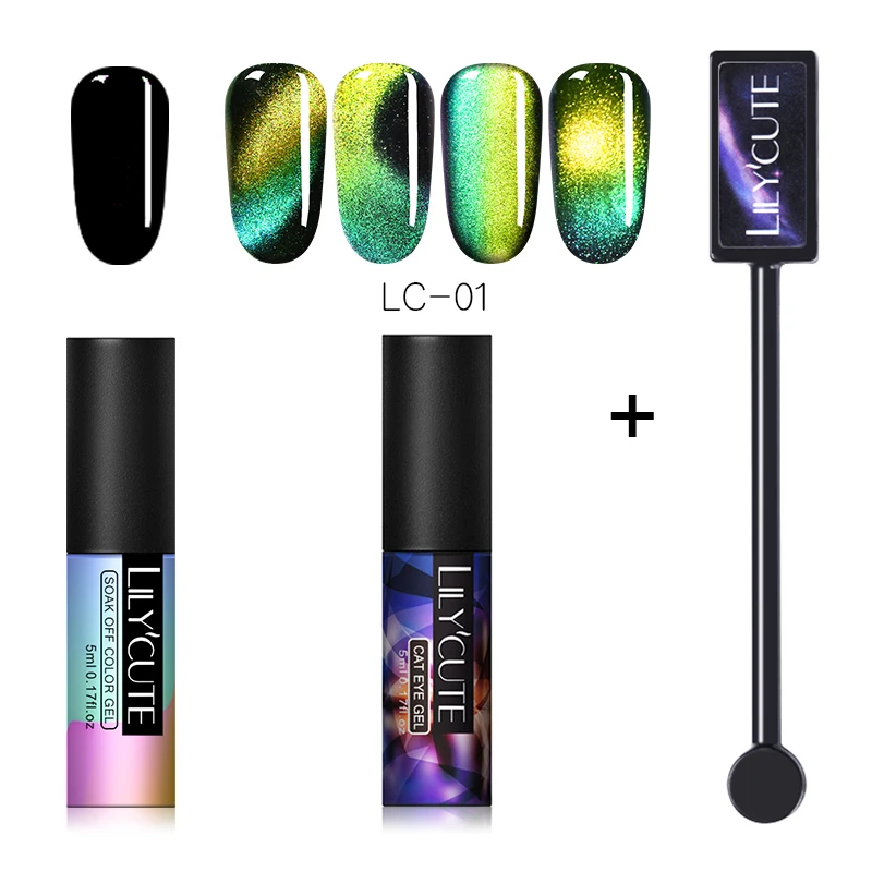 LILYCUTE, 9D, Auroras, хамелеон для использования с магнитом, Гель-лак для ногтей, долговечный лак, 5 мл, кошачий глаз, гель для ногтей, замачиваемый, УФ светодиодный, Гель-лак - Цвет: 3pcs 1 new