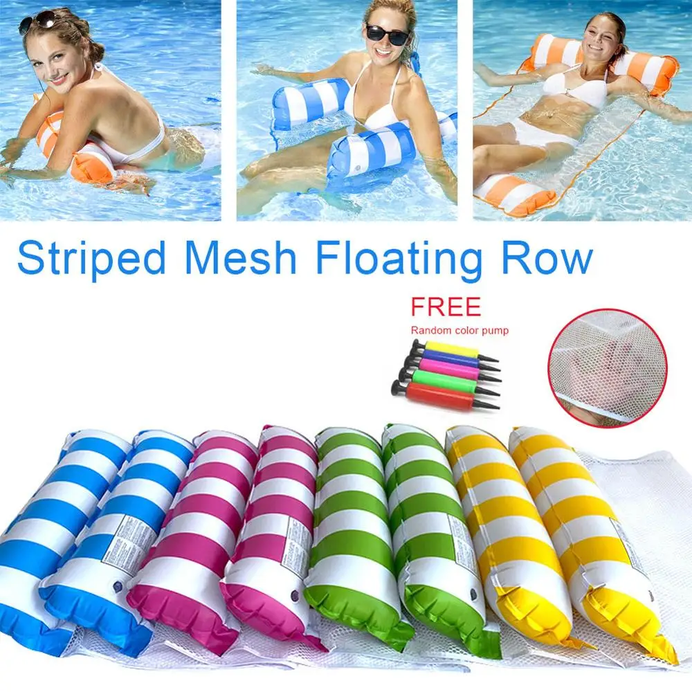 

Swimming pool air cushion stripe clip net water hammock beach deck chair floating foldable inflatable mattress130*80cm with pump