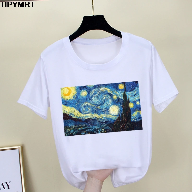 2020 New summer spoof Mona Lisa Print T Shirts Women aesthetics funny Tshirts Casual Short Sleeves Tops t-shirt Female Clothing