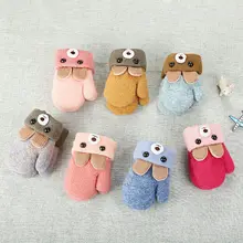 Красивый медвежонок из мультфильма, детские перчатки, зима-осень, вязаные шерстяные варежки для новорожденных, бархатные толстые Детские теплые перчатки для детей 0-3 лет