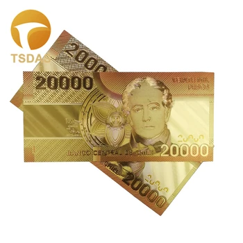 

10pcs Colorful Chile 24K Gold Color Plastic Banknote 20.000 Pesos Gold Banknote for Collection and New Year Gifts