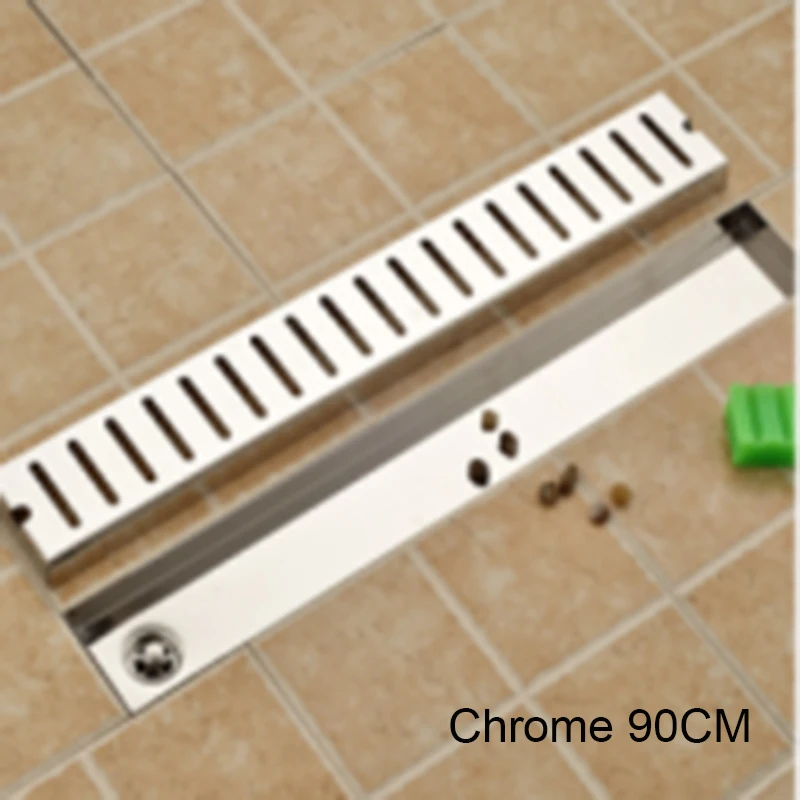 Onyzpily Ванная комната сводом и напольным трапом 70/90 см линейный сток Нержавеющая сталь линейный длинный Ванная комната канал керамической плитки caniveau Слива douch - Цвет: Chrome 90cm