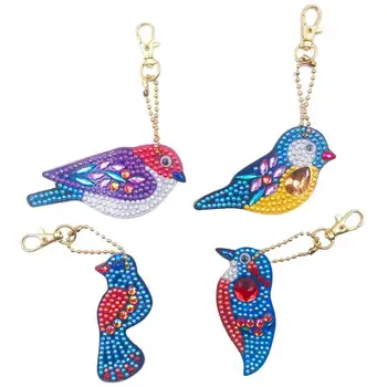

4pcs DIY Full Drill Diamond Painting Keychains Animals Birds Full Drill Key Chains As Jewelry for Decoration Gifts