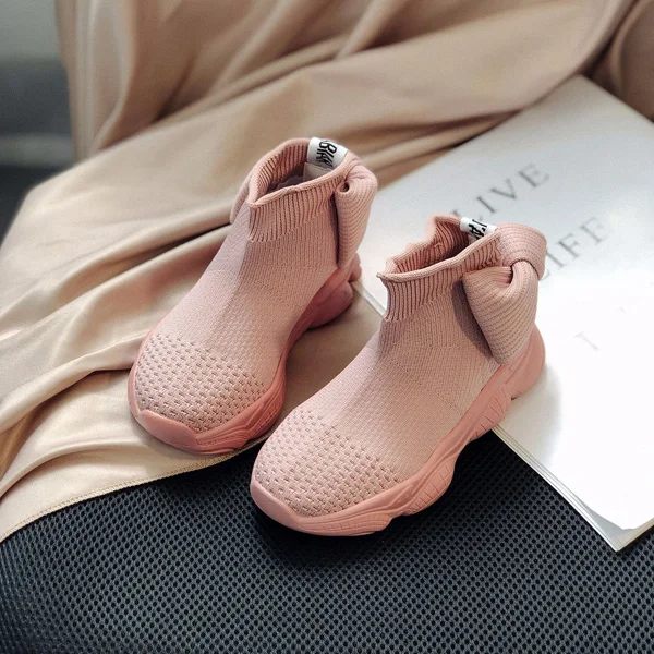 Розовый CCTWINS/детская обувь; коллекция года; сезон осень; модные высокие носки с бантом для девочек; повседневные кроссовки для мальчиков; спортивные кроссовки для детей; FH2516 - Цвет: Розовый