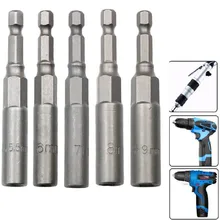 Jeu d'embouts d'écrou à boulon Extra profond, longueur 6.35mm 80mm, 5 pièces, métrique 1/4 6.35mm, adaptateur de douille à Impact à tige hexagonale pour outils électriques