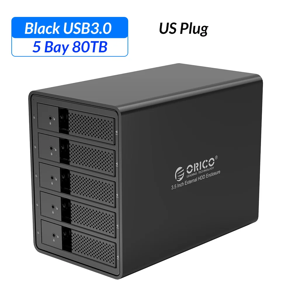 US Plug ORICO 3,5 ''5 Bay USB3.0 HDD док-станция Поддержка 80 ТБ алюминий SATA к USB 3,0 HDD корпус с 150W внутренний адаптер питания - Цвет: US Plug