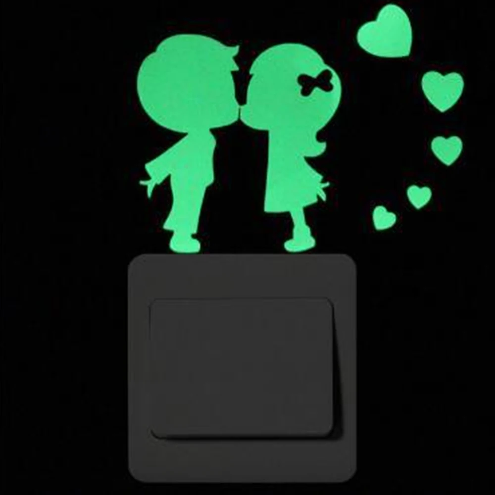 008 boy and girl 1 шт. мультяшная светящаяся наклейка светится в темноте наклейка на стену s домашний декор Детская комната декоративная наклейка на стену кошка - Цвет: 008 boy and girl