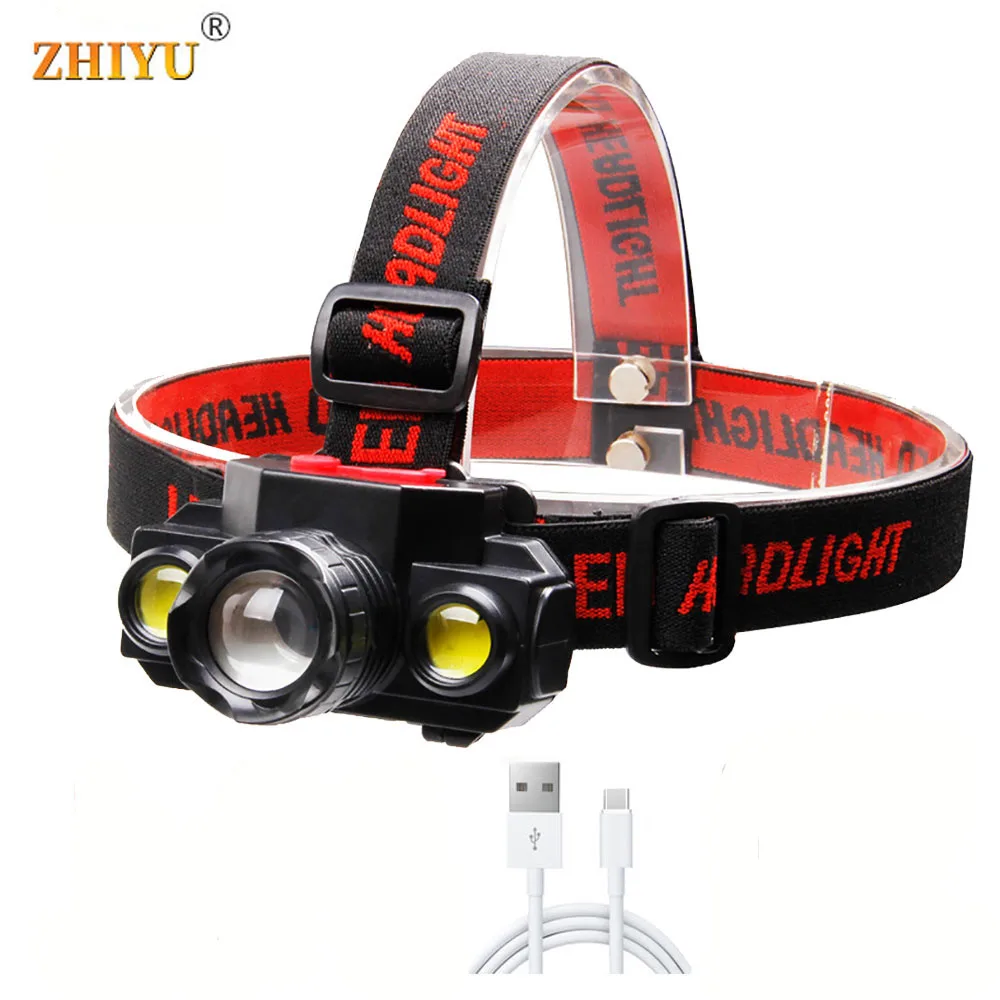 

Multifunctional Portable T6 COB Headlamps 4 Mode Head Flashlight USB Rechargeable Handband Light Zoomable Mini Fishing Headlight