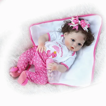 

Curly hair hand rooted 55cm bebe reborn toddler girl doll full body soft silicone reborn baby Bath toy waterproof