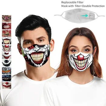 

Halloween Joker Horror Series Reusable Fabric Adult Digital Printing Mouth Mask Fashion Protective Mascarilla Filter Replacement