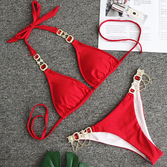 Сексуальное Кристальное бикини, женский белый купальник, женский купальник-бандо с перекрестными ремешками, комплект бикини из двух предметов, пляжная одежда, купальный костюм, бикини - Цвет: B008red