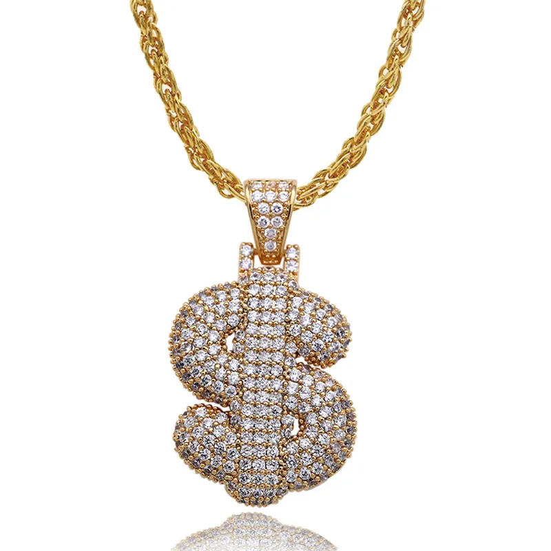 Lureen Iced Out на заказ Bubble&#$ Mark знак доллара подвески ожерелья подвеска кубический цирконий хип-хоп ожерелье подарок для мужчин и женщин