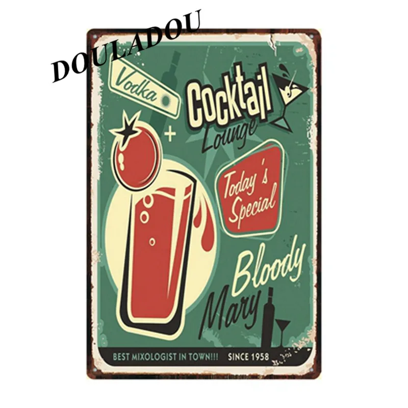 [Douladou] Cocktail Lounge Mai Tai Наклейка на стену жестяная вывеска металлическая вывеска Маргарита GIN FIZZ винтажная картина для паба магазин плакат 20x30 см