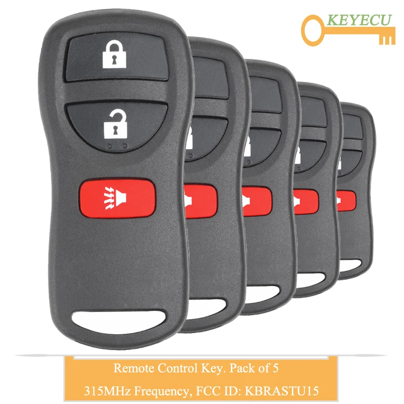 KEYECU 5 шт. дистанционный Автомобильный ключ для Nissan Armada FRONTIER PATHFINDER Quest Titan Xterra Мурано, FOB 3 кнопки-315 МГц-KBRASTU15