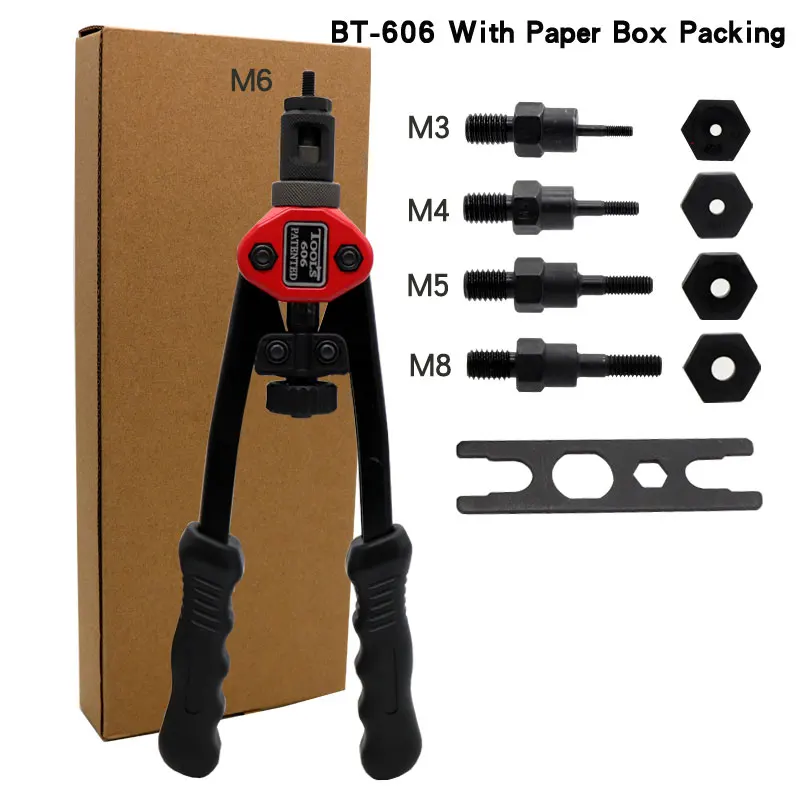 606-50PCS Ручные заклепки с резьбой гайки пистолеты с 60 шт. гайки 605 двойная вставка Руководство Клепальщик Rivnut инструмент для M3/M4/M5/M6/M8/M10 гайка - Цвет: 606-50PCS