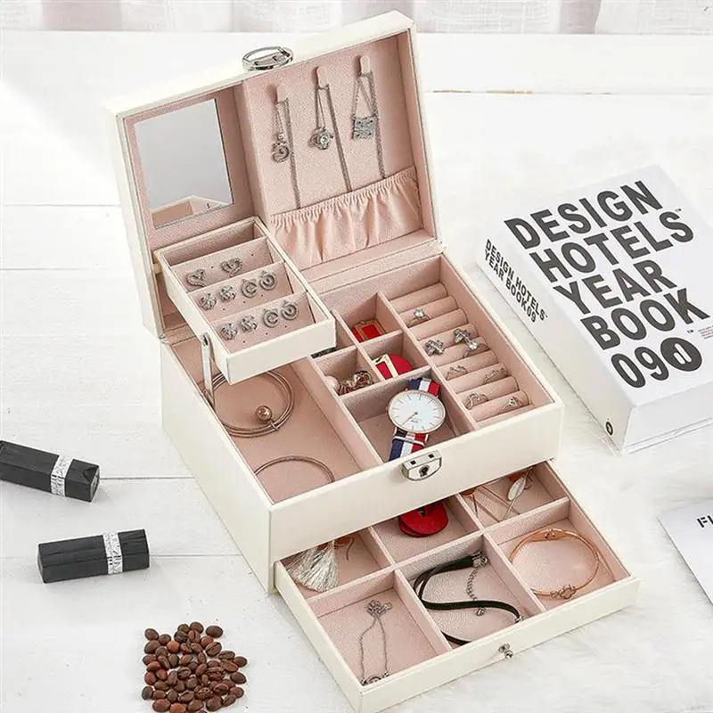 Jewelry Organizer Holder Large Capacity Jewelry Storage Can Multi-layer Ornament Storage Box Leather Jewelry Box for Girl Lady