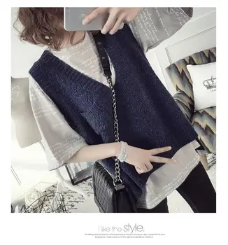 

209 Spring Autumn Women's New Loose Short Knit Vest Fashion Clothes Pullover Sweater Female Vest Outside