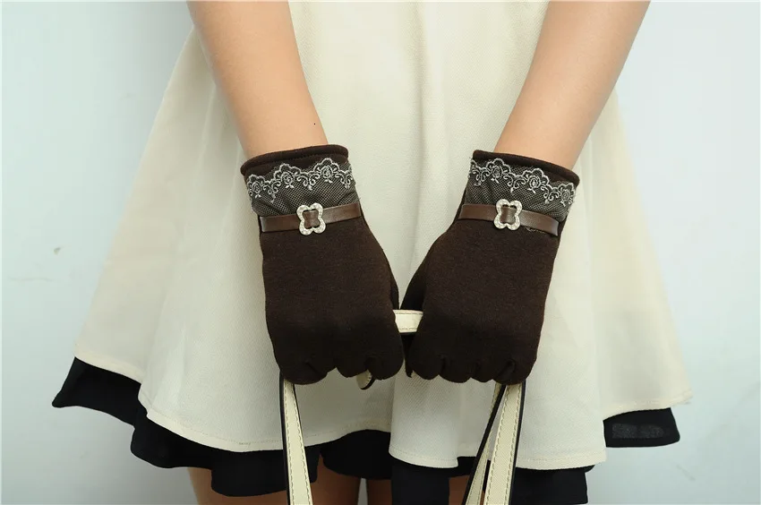 Женские уличные кашемировые перчатки осень-зима женские теплые перевернутые рукавицы хлопковые перчатки на запястье однотонные женские кружевные шерстяные перчатки