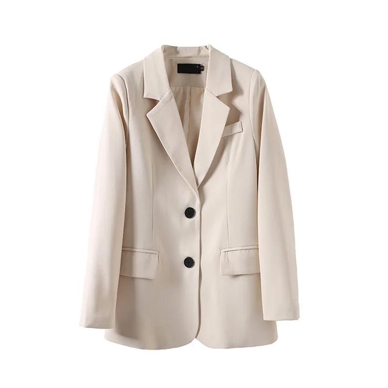 

Fashion Formal Tailored Collar Black White Women suit Business Top Jacket Korean Slim Mid-Length Cotton Spring Summer Coat