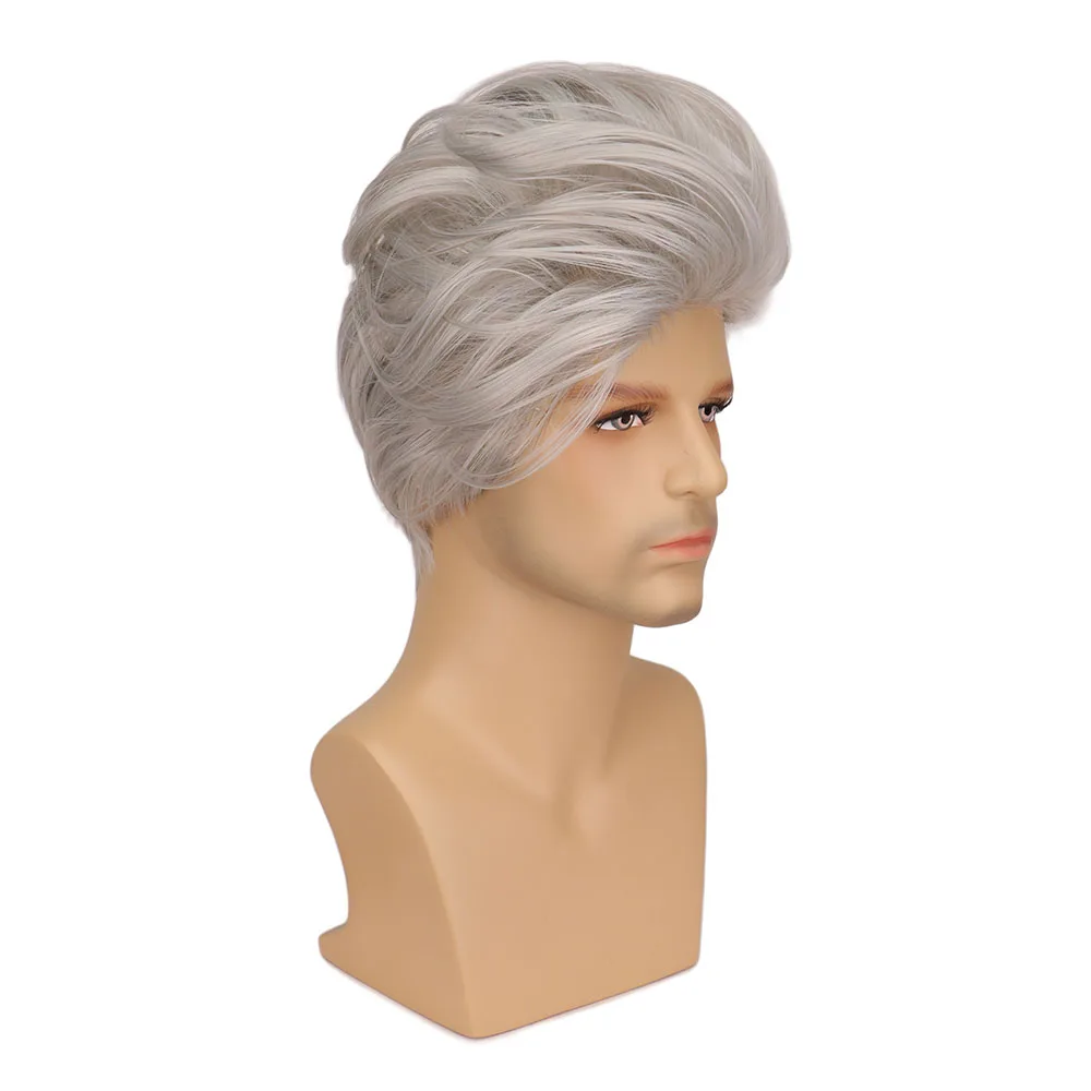 WHIMSICAL W Men Short Straight Synthetic Wig for Male Hair Fleeciness Realistic Natural Sliver White Toupee Wigs