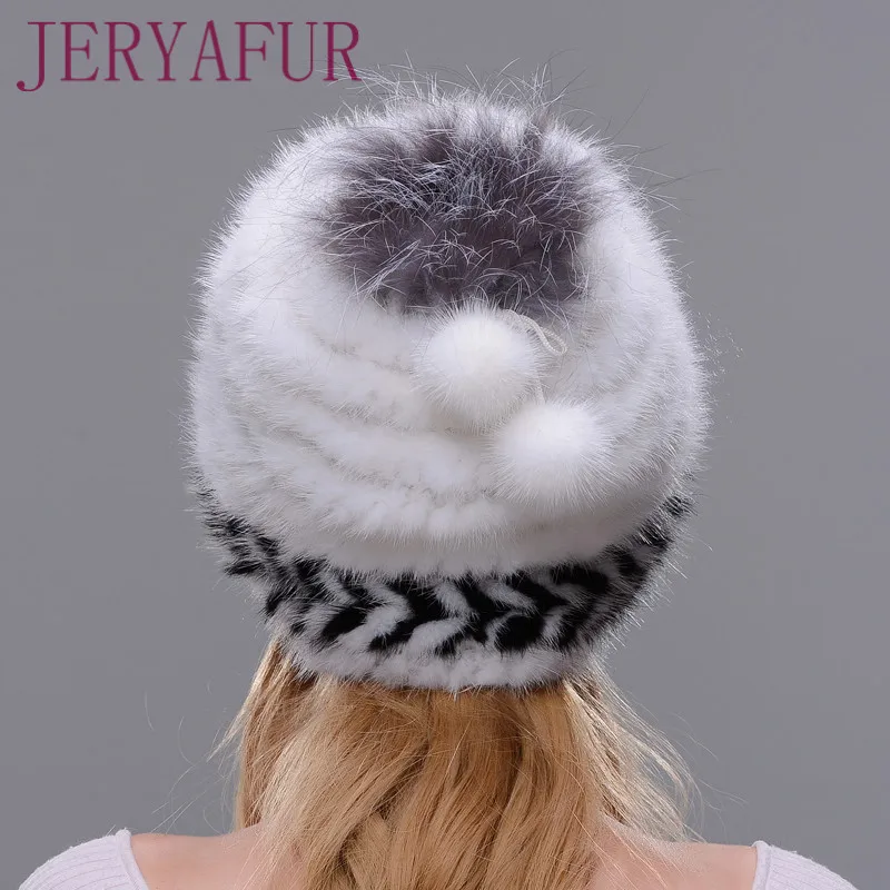 JINBAOSEN echt nerz mode pelz hut marke neue dicken hut damen winter stricken hut mit fuchs pelz ёffnung heiser