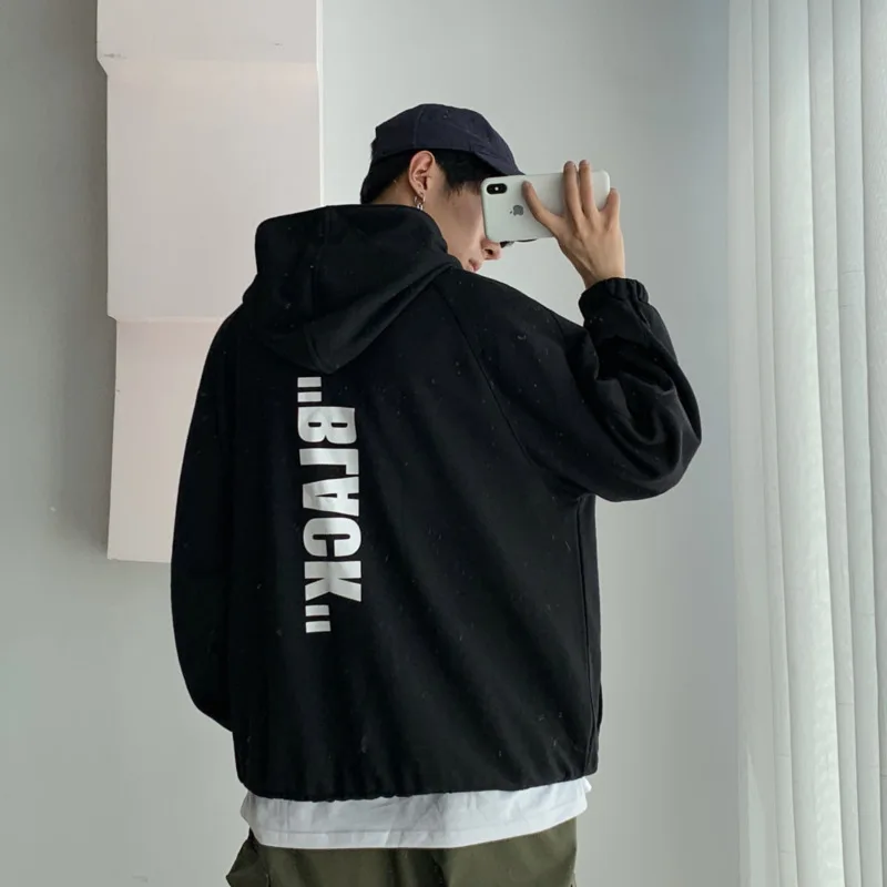 

2019 Spring And Autumn Men's New Casual Zipper Hooded Letter Printing Loose Hoodies Temperament Trend Cotton Harajuku