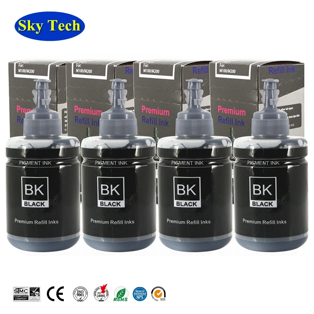 4 bottles 140 мл Совместимость T7741 пигментные чернила заправка чернил для принтера Epson M100 M101 M105 M200 M201 M205 L655 ET-4550 и т. д - Цвет: 4 bottles